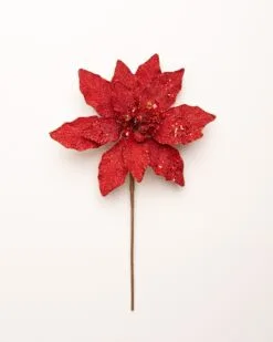 12" Glitter Poinsettia Set Of 6 -Christmas decorations 0671409573