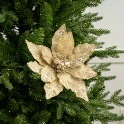 12" Glitter Poinsettia Set Of 6 -Christmas decorations 0671409574 1