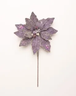 12" Glitter Poinsettia Set Of 6 -Christmas decorations 0671409576