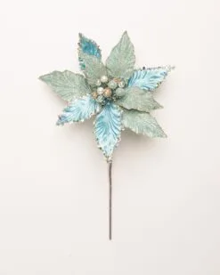 12" Blue Poinsettia Pick Set Of 6