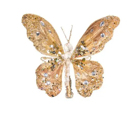 9" Gold Gem Butterfly Clip Set Of 6 3 9" Gold Gem Butterfly Clip Set Of 6