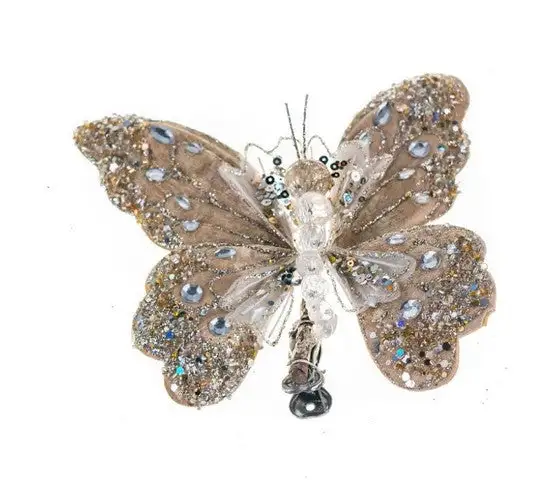 9" Platinum Gem Butterfly With Clip Set Of 6 3 9" Platinum Gem Butterfly With Clip Set Of 6