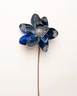 18" Sapphire & Silver Magnolia With Leaves Set Of 6