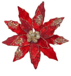 10" Poinsettia Stem Clip Set Of 6