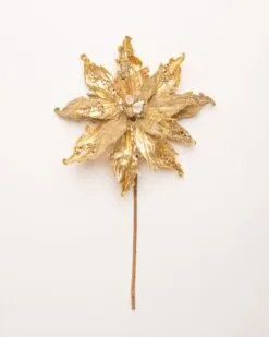 18" Gold Beaded Poinsettia Stem Set Of 6