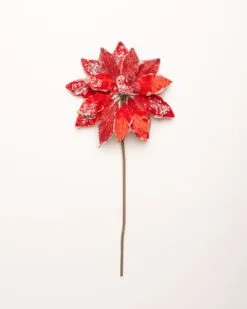 18" Icy Red & White Poinsettia Set Of 6