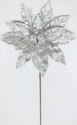 18" Icy Poinsettia Stem Set Of 6 -Christmas decorations 0671409754