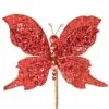 6" Red Glitter Butterfly Pick Set Of 6 -Christmas decorations 0671409811B