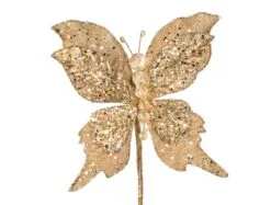 6" Gold Glitter Butterfly Pick Set Of 6