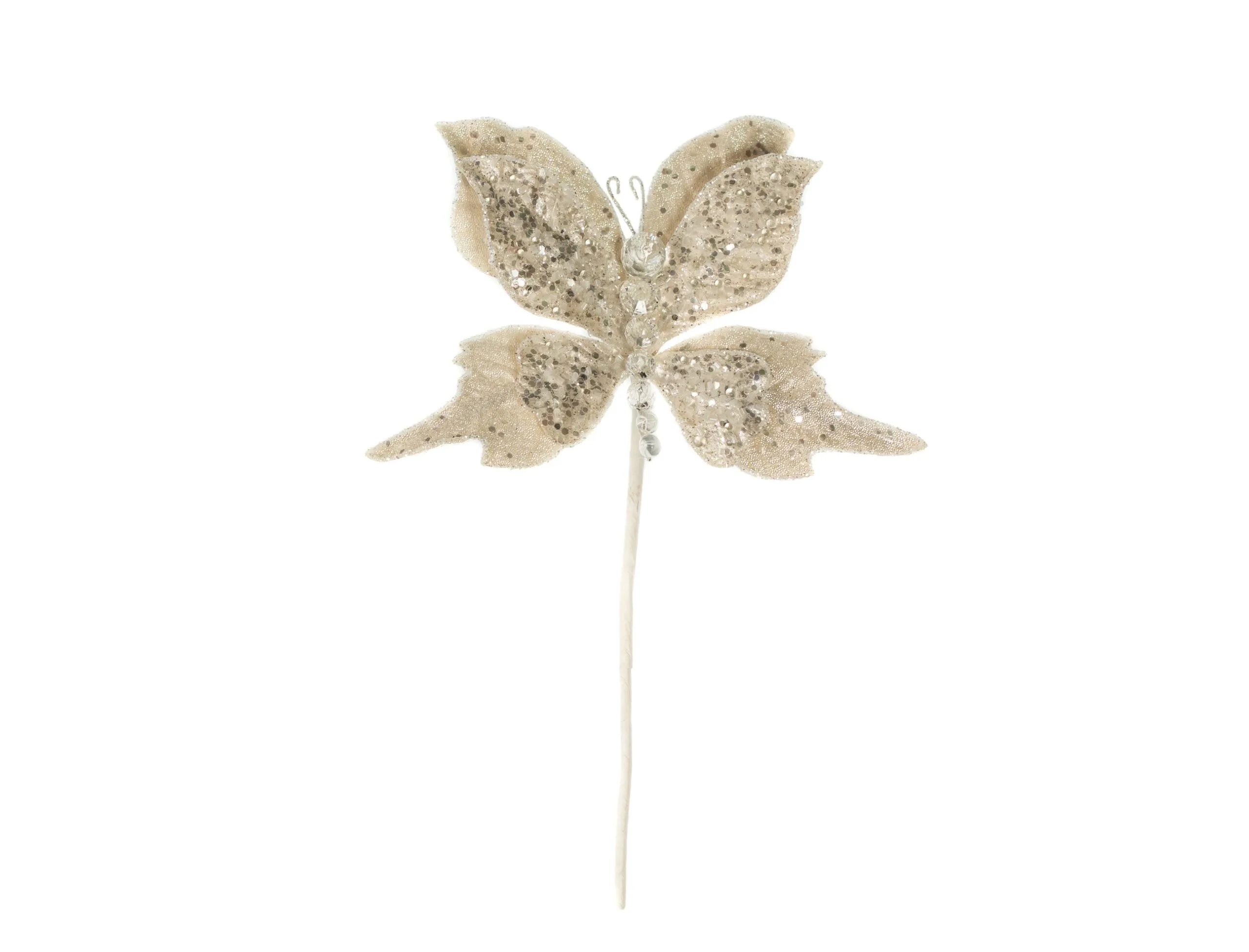 6" Pearl White Glitter Butterfly Pick Set Of 6 4 6" Pearl White Glitter Butterfly Pick Set Of 6 - Image 2