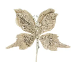 6" Pearl White Glitter Butterfly Pick Set Of 6