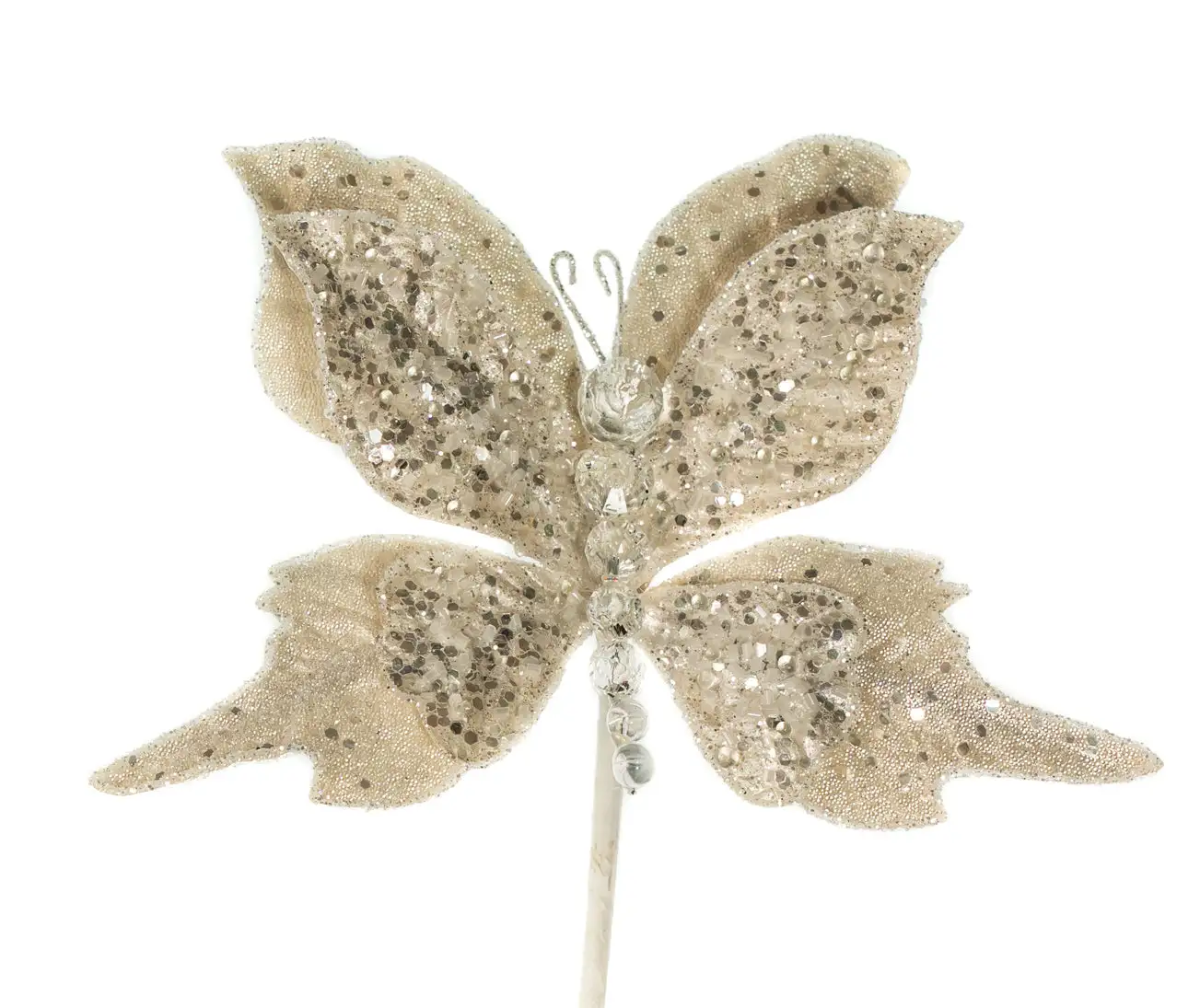 6" Pearl White Glitter Butterfly Pick Set Of 6 3 6" Pearl White Glitter Butterfly Pick Set Of 6