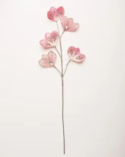 33" Pink Leaves Diamond Spray Set Of 4