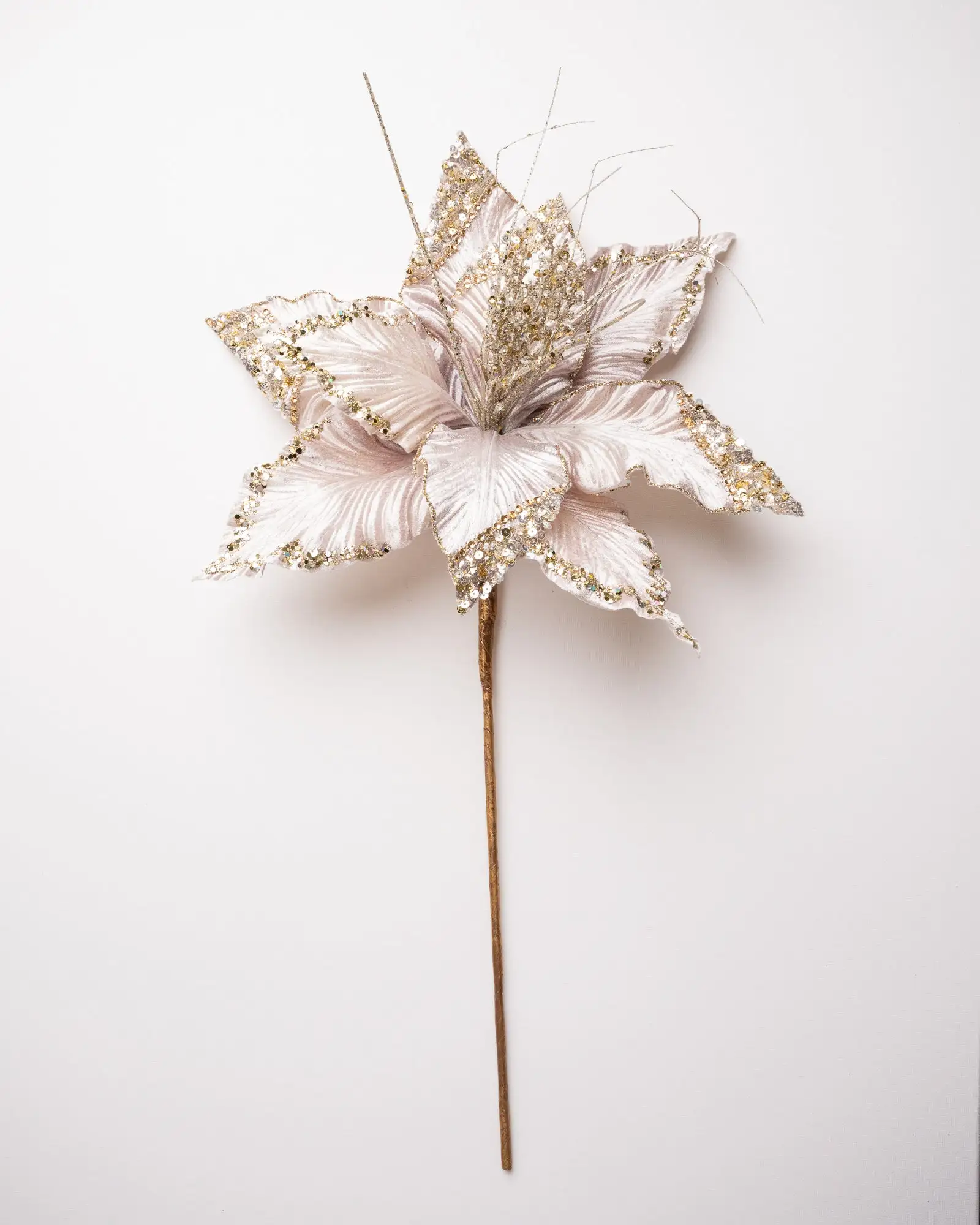 15" Green Poinsettia Velvet Pick Set Of 6 8 15" Green Poinsettia Velvet Pick Set Of 6 - Image 6