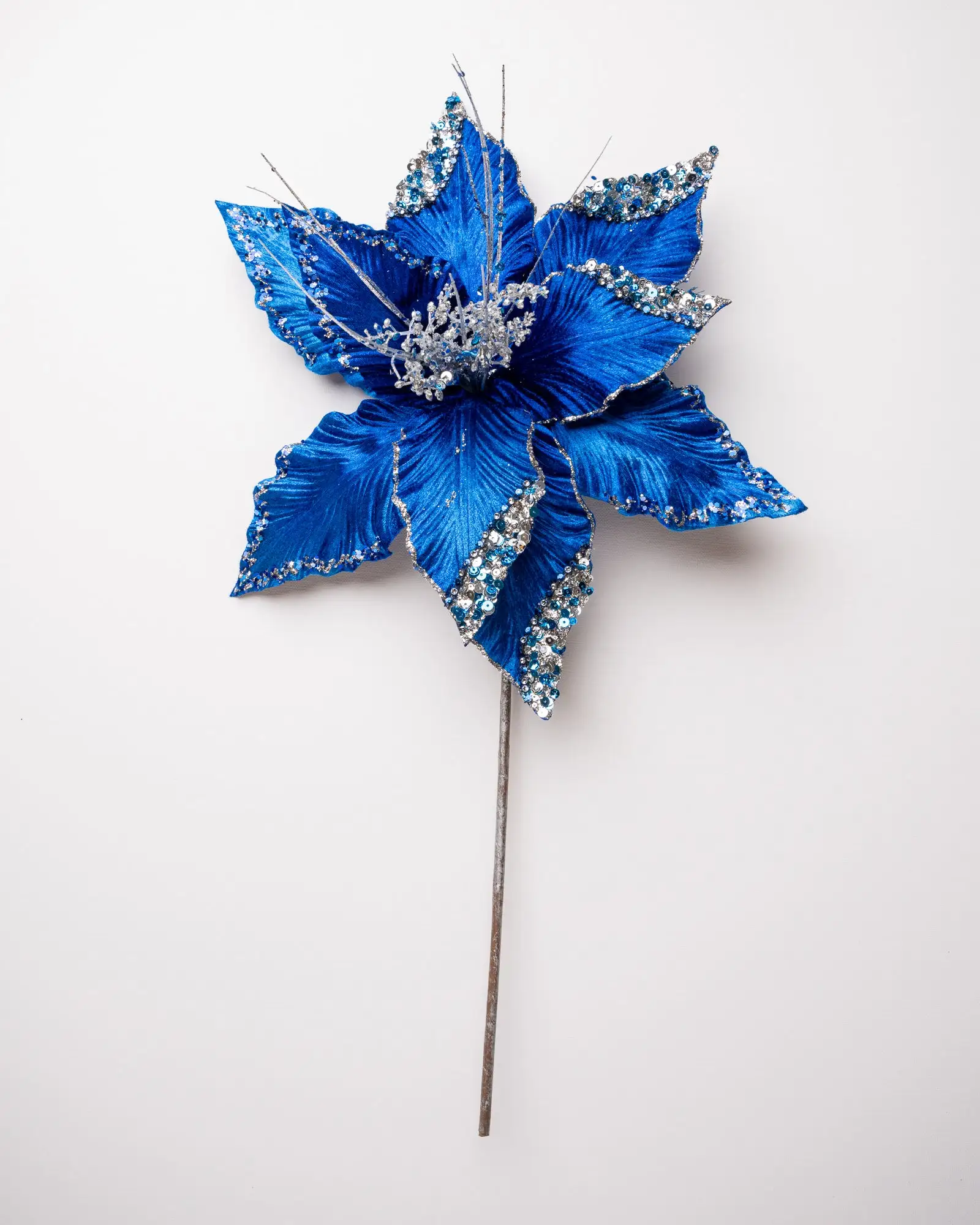 15" Green Poinsettia Velvet Pick Set Of 6 6 15" Green Poinsettia Velvet Pick Set Of 6 - Image 4