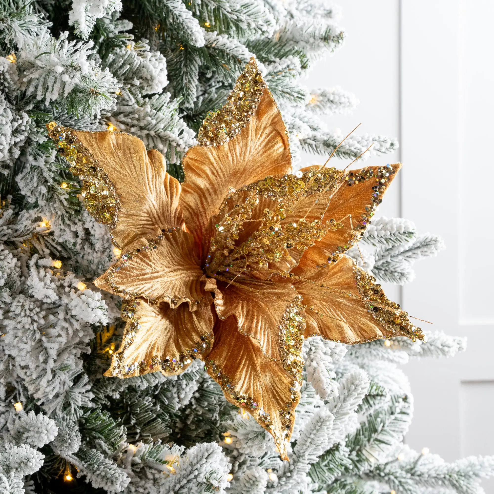 15" Green Poinsettia Velvet Pick Set Of 6 5 15" Green Poinsettia Velvet Pick Set Of 6 - Image 3