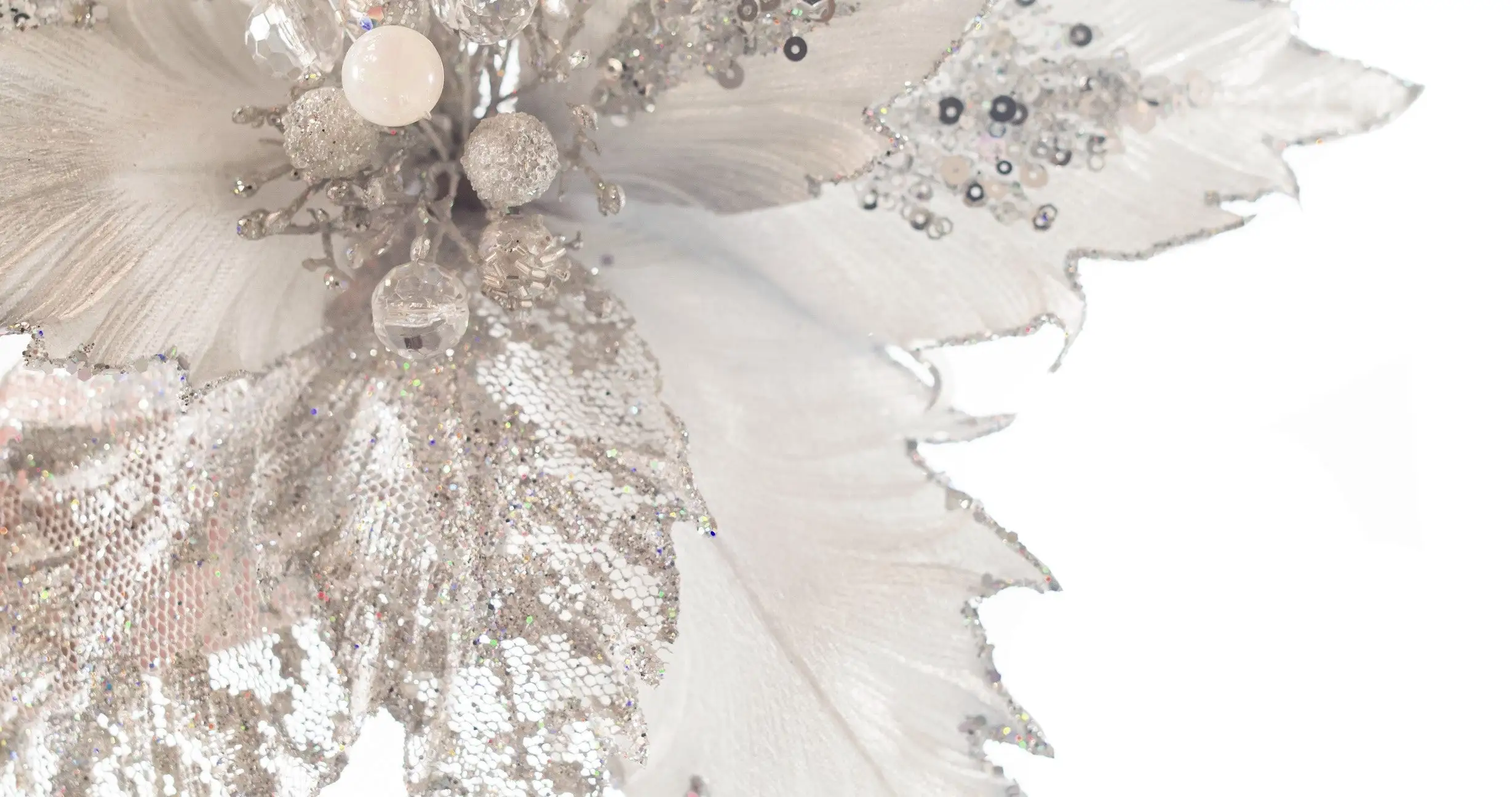 17" Silver Glitter Poinsettia Stem Set Of 6 4 17" Silver Glitter Poinsettia Stem Set Of 6 - Image 2