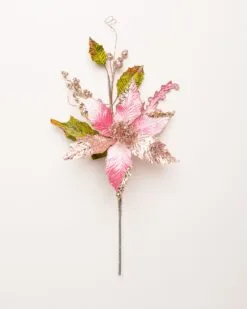 17" Poinsettia With Leaves Pick Set Of 6