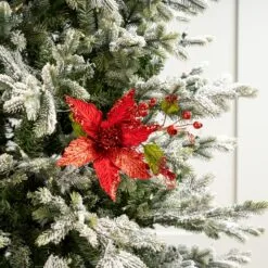 17" Poinsettia With Leaves Pick Set Of 6 -Christmas decorations 0671409949RED