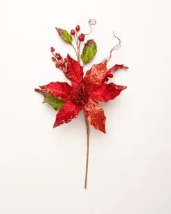 17" Poinsettia With Leaves Pick Set Of 6 -Christmas decorations 0671409952