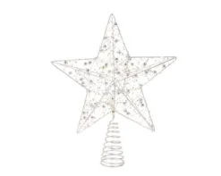 11" Silver Star Tree Topper 15 LED Battery Operated Lights