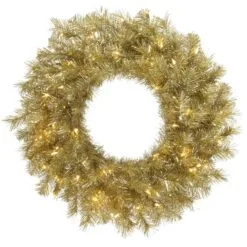 30" Laser Gold Wreath Pre-lit 100 LED Clear Lights