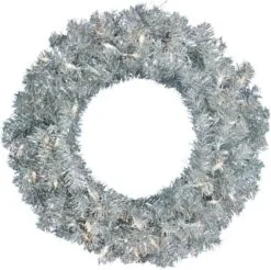 30" Laser Silver Wreath Pre-lit 100 LED Clear Lights