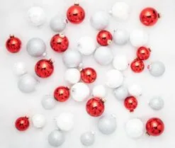 2-2.7" White & Red Assorted Glass Ornament Set Of 42 Pieces