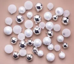 2-2.7" White & Silver Assorted Glass Ornament Set Of 42 Pieces