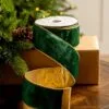 2.5" X 10YD Emerald Velvet Ribbon With Gold Back & Edge -Christmas decorations 0671473001 1