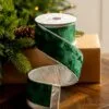 2.5" X 10YD Emerald Velvet Ribbon With Silver Back & Edge -Christmas decorations 0671473002 1