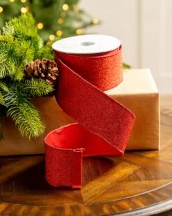 2.5" X 10YD Red Mesh Ribbon With Red Back