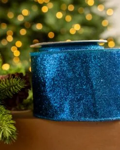 4" X10YD Blue Glitter Ribbon -Christmas decorations 0671474000 2