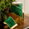 4" X10YD Emerald Velvet Ribbon With Gold Back & Edge 1 4" X10YD Emerald Velvet Ribbon With Gold Back & Edge -Christmas decorations 0671474001 1