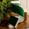 4" X10YD Emerald Velvet Ribbon With Silver Back & Edge -Christmas decorations 0671474002 1