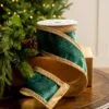 4" X10YD Emerald Velvet Ribbon With Gold Crotchet Trim -Christmas decorations 0671474004 1