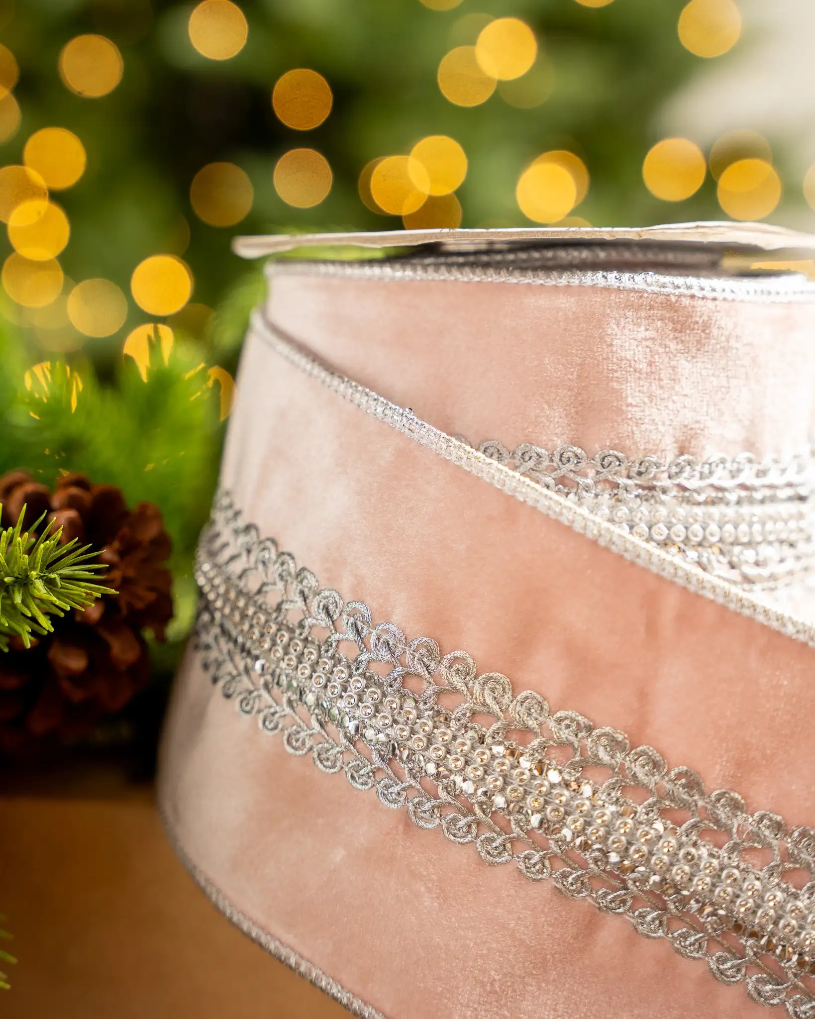 4" X5YD Blush Pink Velvet With Silver Jewels 4 4" X5YD Blush Pink Velvet With Silver Jewels - Image 2