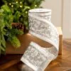 4" X5YD White Velvet Ribbon Beaded In Silver -Christmas decorations 0671474021 1