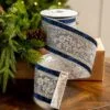 4" X5YD Navy Velvet Ribbon Beaded In Silver -Christmas decorations 0671474022 1