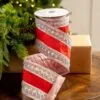 4" X5YD Red Ribbon With Silver Trim With Jewels -Christmas decorations 0671474028 1