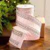 4" X5YD Pink Ribbon With Silver Beaded Trim -Christmas decorations 0671474032 1