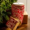 4" X10YD Red Velvet Ribbon With Glitter Gold Scroll 1 4" X10YD Red Velvet Ribbon With Glitter Gold Scroll -Christmas decorations 0671474040 1