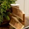 4" X5YD Brown With Gold Crotchet Trim Edge -Christmas decorations 0671474073 1
