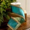 4" X5YD Tiffany Blue With Gold Crotchet Trim Edge -Christmas decorations 0671474077 1