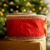 4" X5YD Red With Gold Crotchet Trim Edge -Christmas decorations 0671474078 2