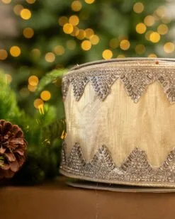 4" X10YD Light Gold With Silver Trim -Christmas decorations 0671474096 2