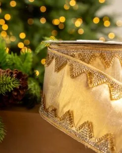 4" X10YD Gold With Silver Trim -Christmas decorations 0671474097 2