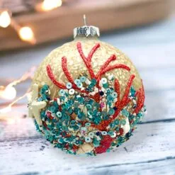 Red Beaded Coastal Ornament Set Of 2