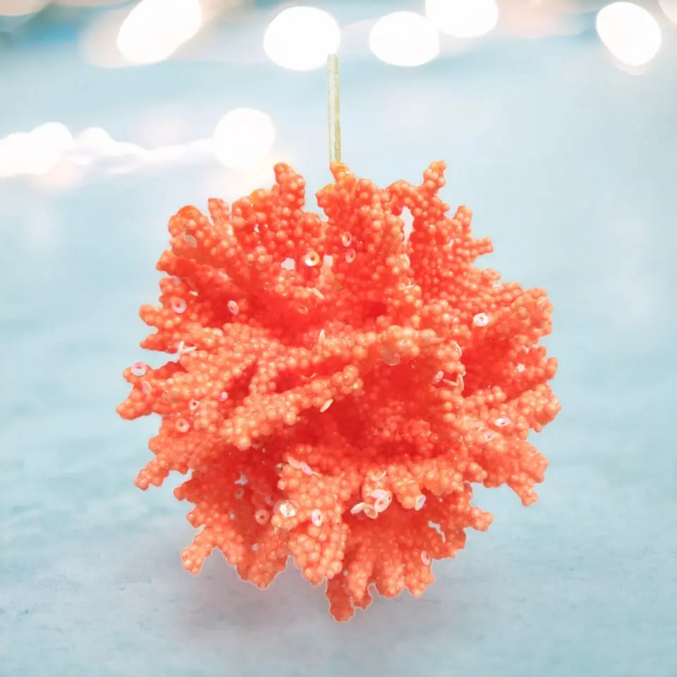4.5" Coral Ball Ornament Set Of 6 3 4.5" Coral Ball Ornament Set Of 6