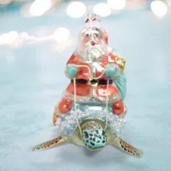 5" Santa On A Sea Turtle Ornament